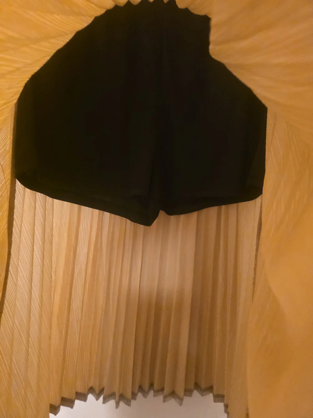 Forever 21 Metallic Gold Pleated Midi Skirt with Black Waistband